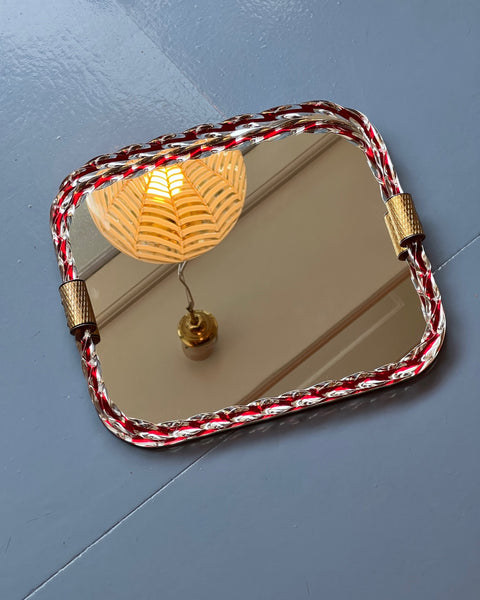 Vintage Italian mirror with twisted clear/red glass frame