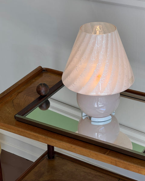 Vintage light pink with silver shimmer Murano mushroom table lamp