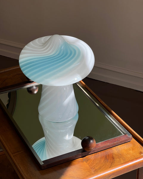 Vintage blue/white Murano mushroom table lamp