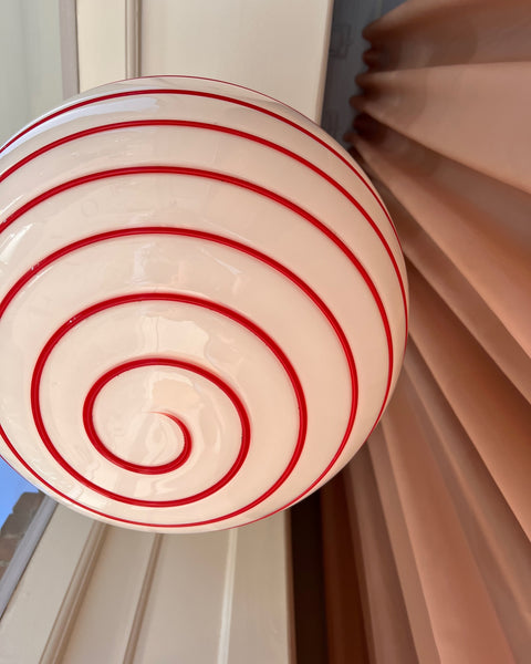 Vintage Murano oval red/white swirl ceiling lamp (D45)