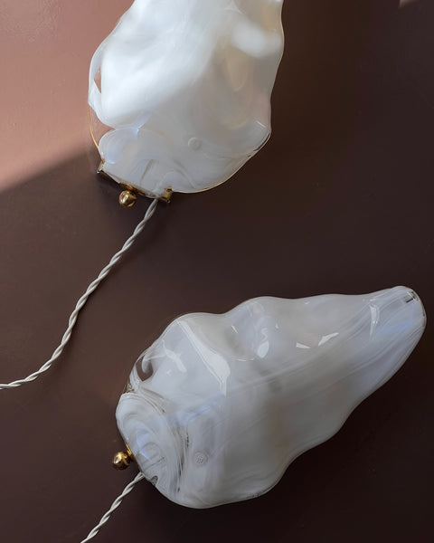 Vintage milky white Murano leaf wall lamp