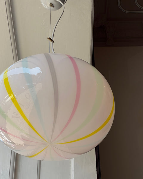 Vintage Murano multi-colored vertical stripes ceiling lamp (D40)