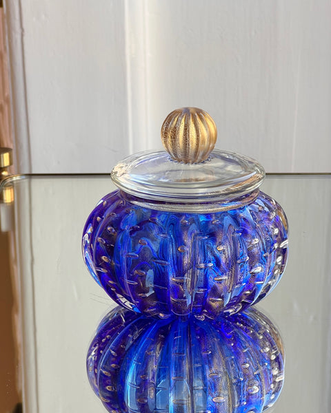 Vintage golden/blue Murano bonbonniere