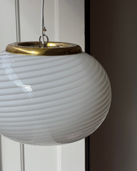 Vintage Murano oval white swirl ceiling lamp (D32)