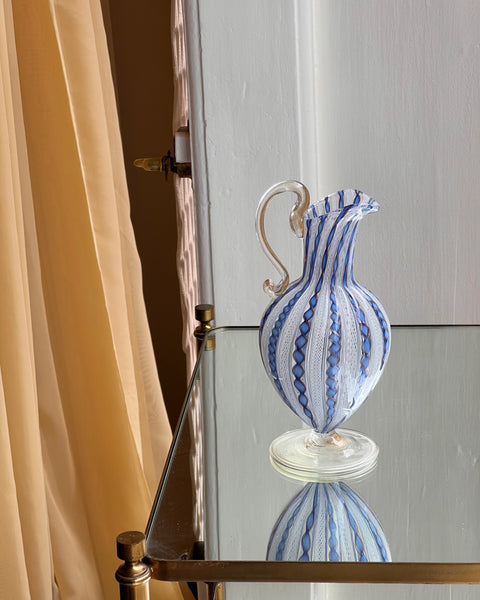 Vintage golden/blue/white Murano latticino pitcher