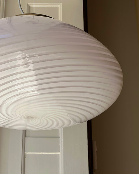 Large vintage oval light pink swirl Murano ceiling lamp (D50)