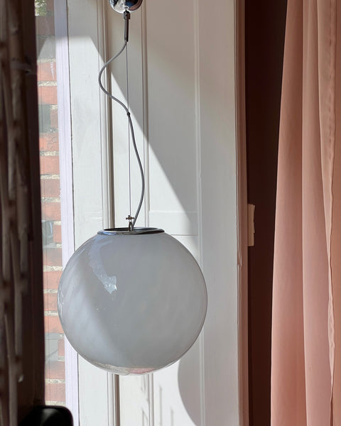 Vintage Murano white/clear Anemone ceiling lamp (D35)