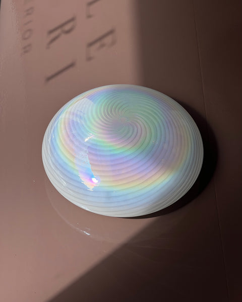 Vintage iridescent white swirl Murano ceiling/wall lamp (D38)