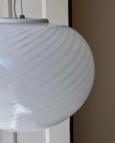 Vintage Murano oval white swirl ceiling lamp (D40)