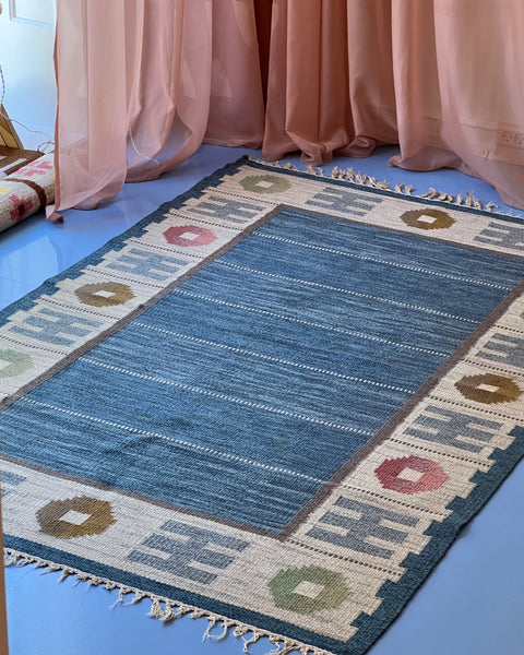 Vintage flat weave rug by Anna-Greta Sjöqvist (AGS)