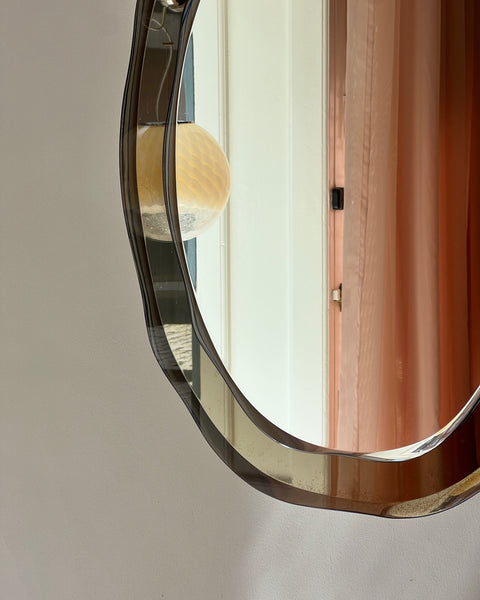 Vintage rosegold/brown wavy oval Italian Mirror