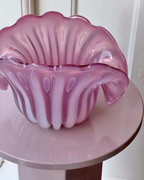 Vintage opal pink Murano shell bowl