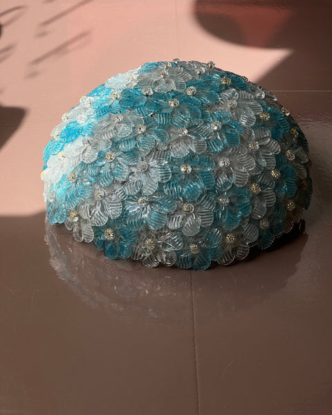 Vintage blue/clear/golden Murano flower ceiling/wall lamp (D32)