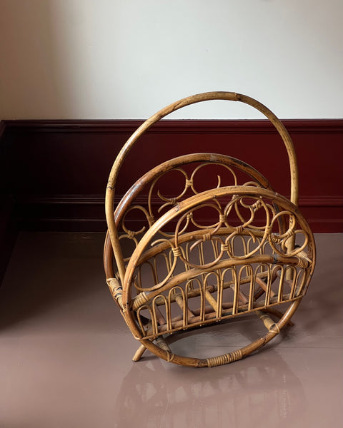Large vintage rattan magazine holder
