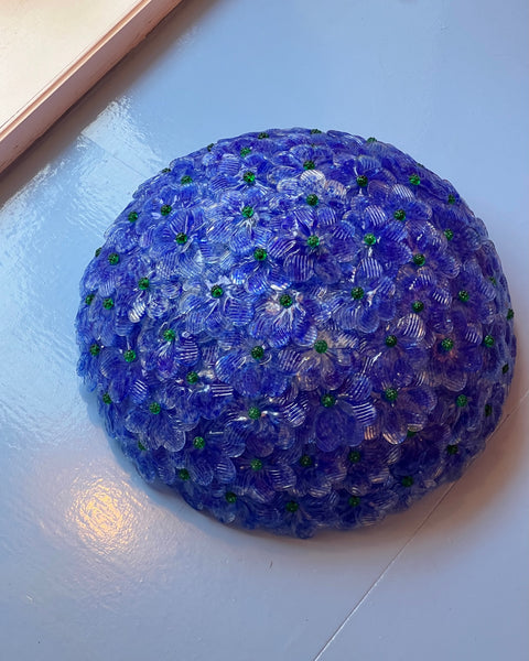 Vintage blue/green/clear Murano flower ceiling/wall lamp (D44)