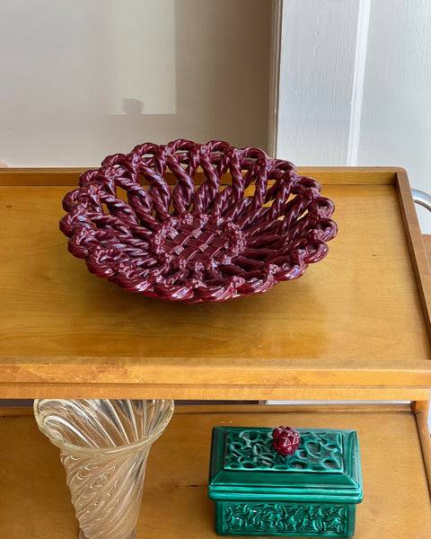 Vintage red ceramic basket