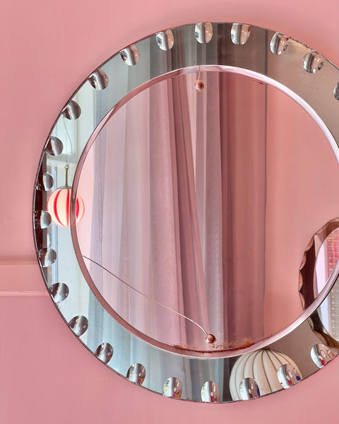 Vintage Italian mirror with round turquoise faceted frame