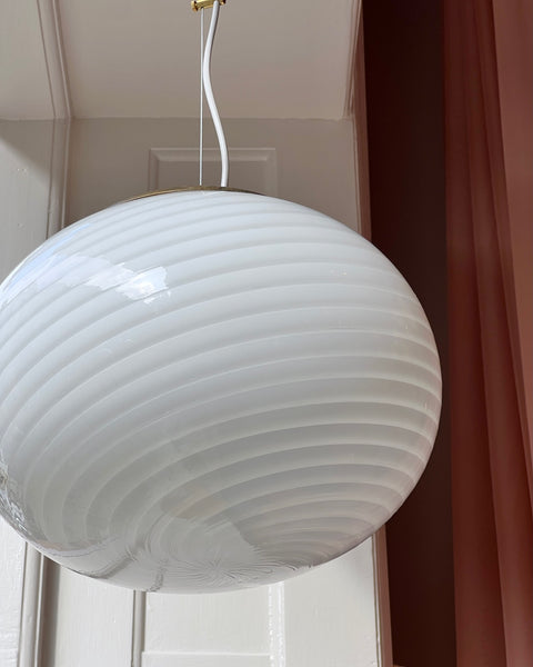 Vintage oval white swirl Murano ceiling lamp (D35)