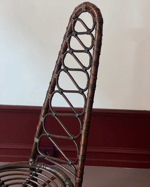 Vintage dark rattan/bamboo chair, Italy, 1960s (2 available)