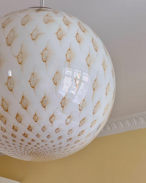 Vintage round white/gold dotted Murano ceiling lamp (D40)