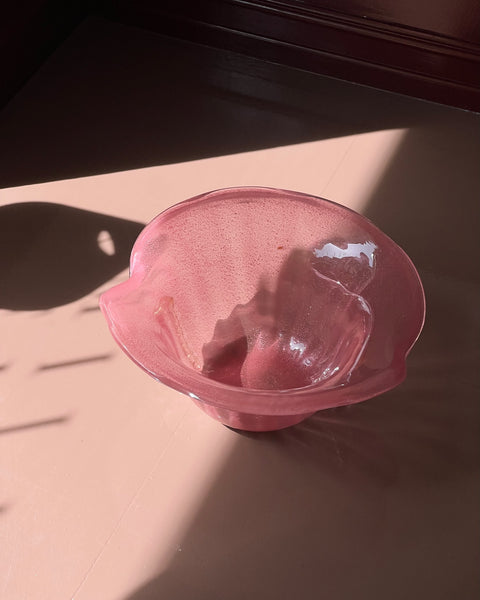 Vintage large pink/golden Murano shell bowl