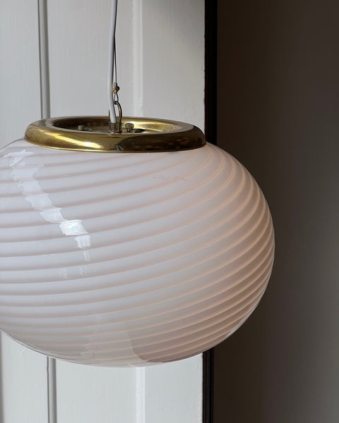 Vintage Murano oval white swirl ceiling lamp (D32)