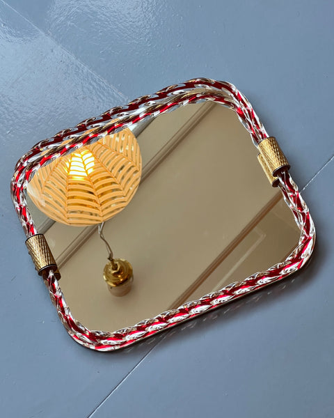 Vintage Italian mirror with twisted clear/red glass frame