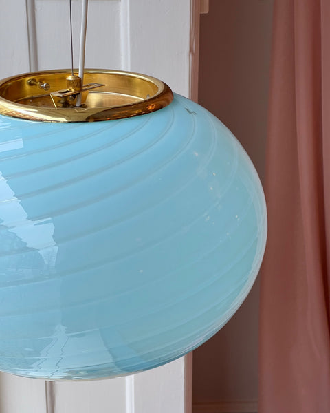 Vintage Murano oval blue swirl ceiling lamp (D40)