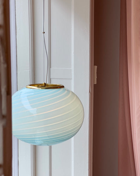 Vintage Murano oval blue swirl ceiling lamp (D40)