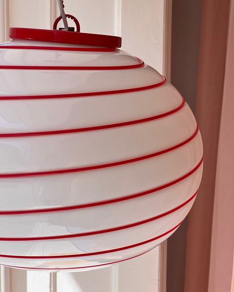 Vintage Murano oval red/white swirl ceiling lamp (D45)