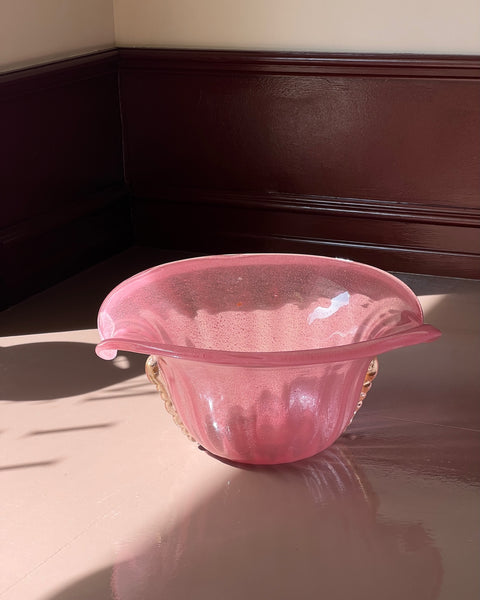 Vintage large pink/golden Murano shell bowl