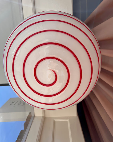 Vintage Murano oval red/white swirl ceiling lamp (D45)