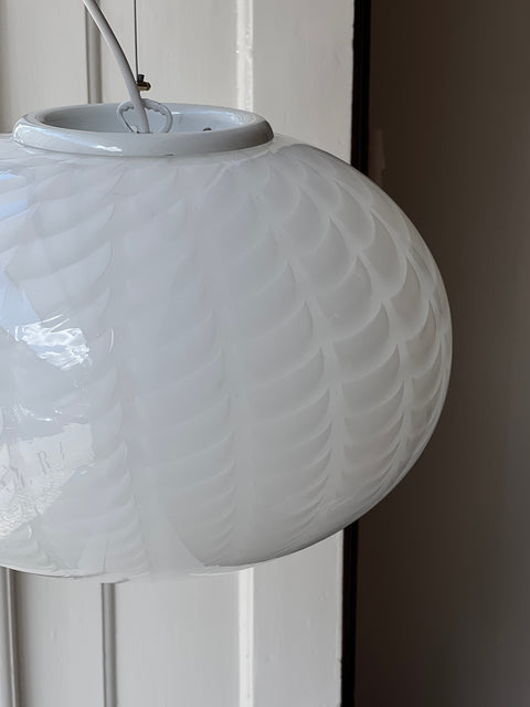 Vintage Murano white vertical pattern oval ceiling lamp (D40)