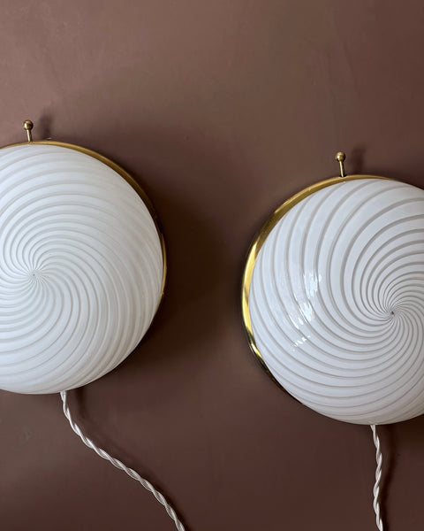 Vintage Murano white swirl ceiling/wall lamp (D23)