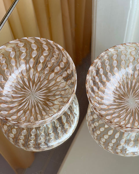 Vintage golden/white swirl Murano latticino bowl (2 available)
