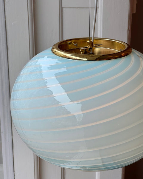 Vintage Murano oval blue swirl ceiling lamp (D40)