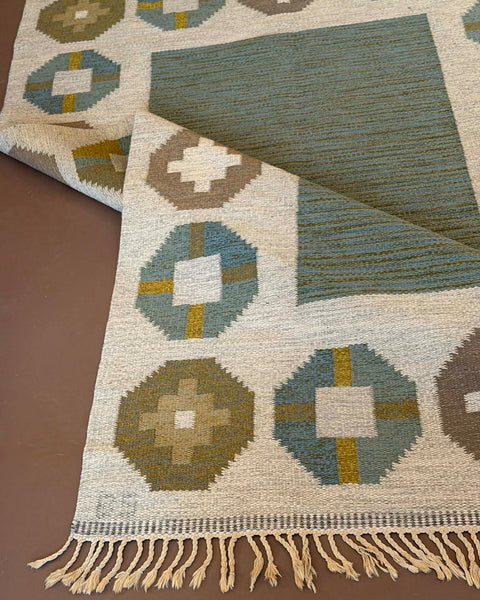 Vintage flat weave rug by Birgitta Södergren (BS)