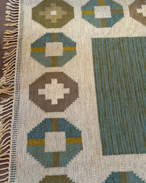 Vintage flat weave rug by Birgitta Södergren (BS)