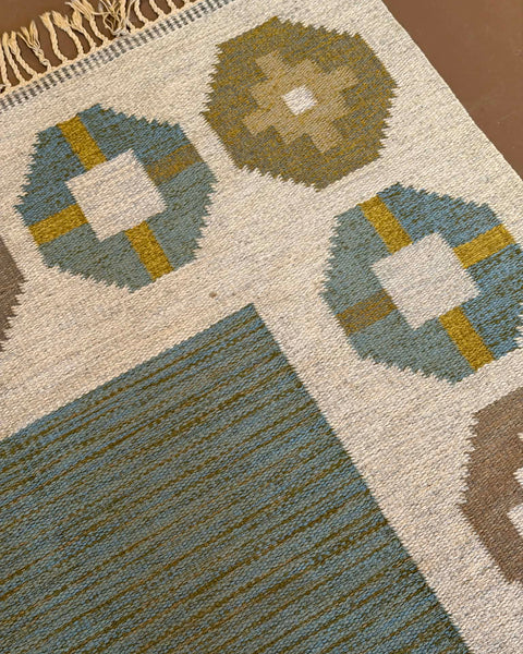 Vintage flat weave rug by Birgitta Södergren (BS)