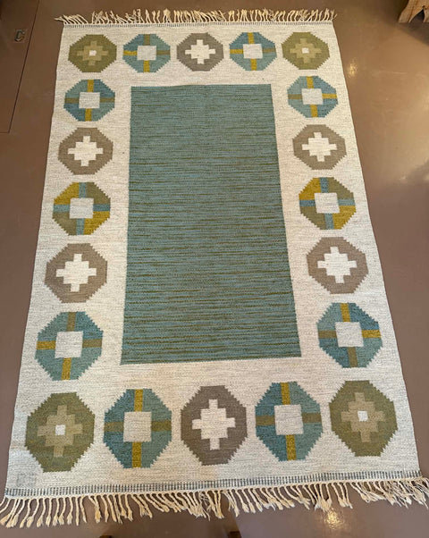 Vintage flat weave rug by Birgitta Södergren (BS)