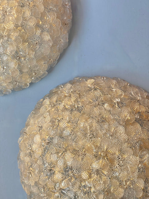 Vintage clear/golden Murano flower ceiling/wall lamp (D44) - (2 available)
