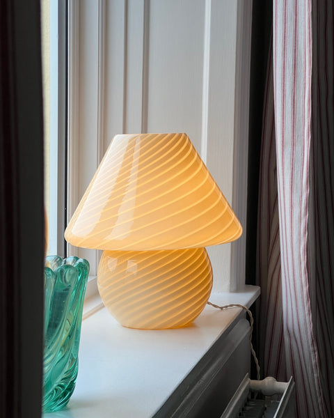 Large vintage yellow swirl Murano mushroom table lamp