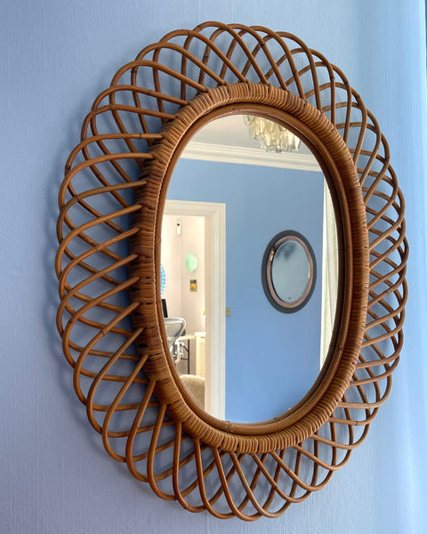 Vintage Italian mirror with rattan frame