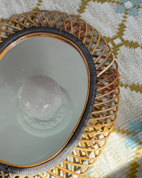 Vintage Italian mirror with rattan frame