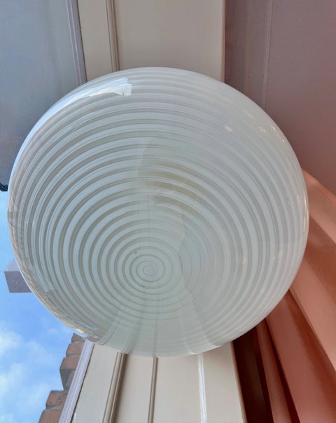 Large vintage oval white / blurred swirl Murano ceiling lamp (D45)