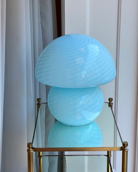 Vintage light blue Murano mushroom table lamp - Large