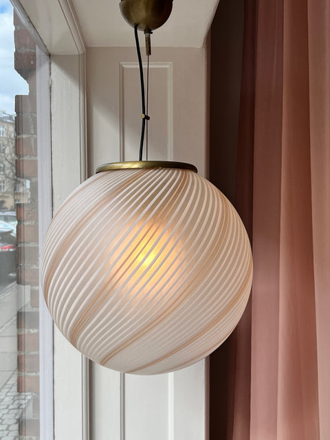 Vintage white/brown/blured Murano swirl ceiling lamp (D40)