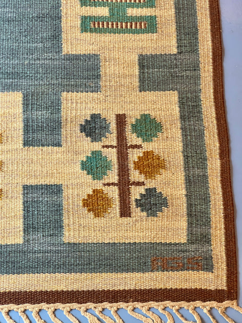 Vintage blue flat weave rug by Anna-Greta Sjöqvist (AGS)