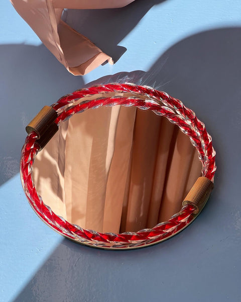 Vintage Italian mirror with twisted red glass frame