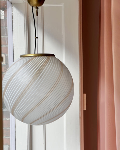 Vintage white/brown/blured Murano swirl ceiling lamp (D40)